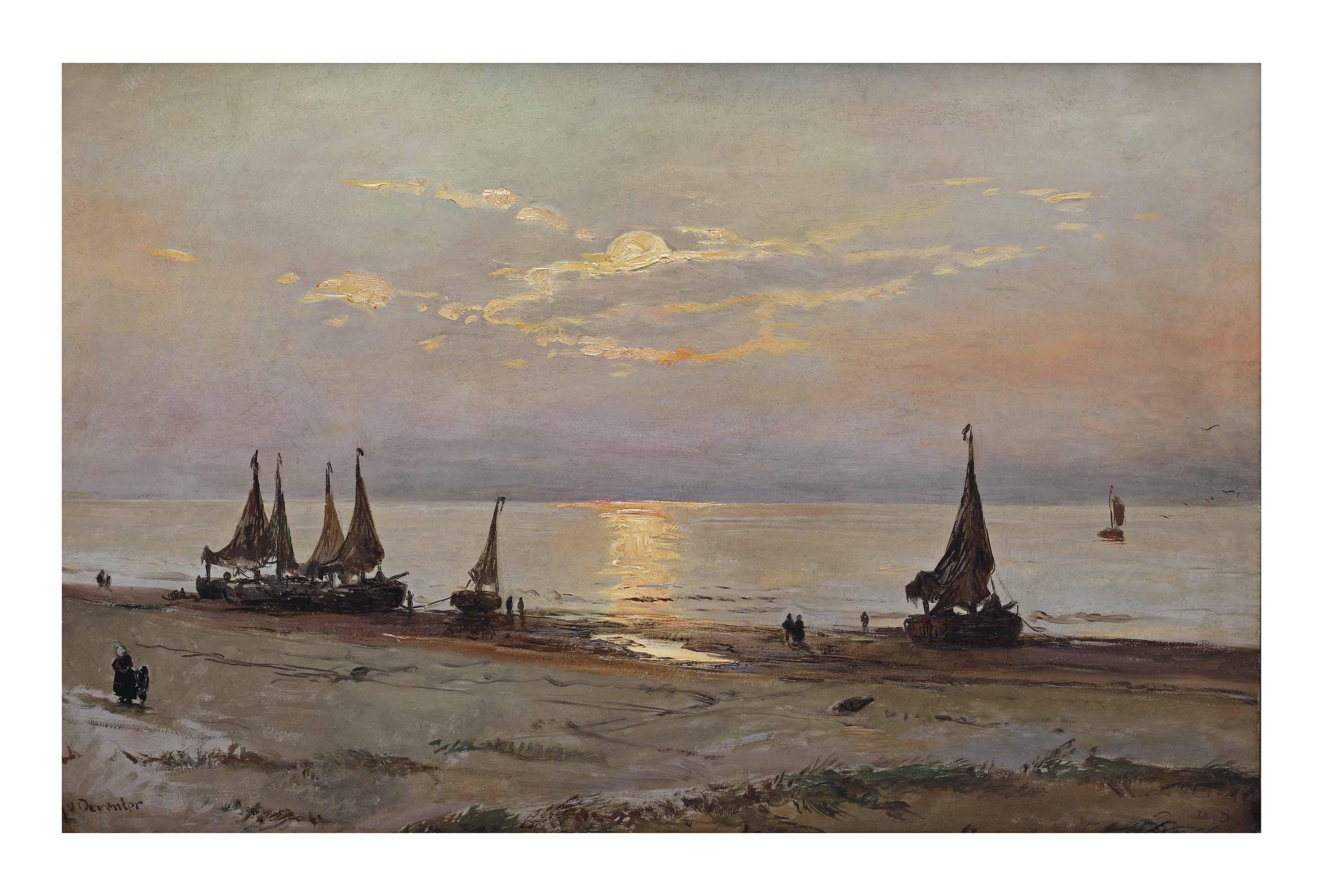Willem Anthonie Van Deventer - Bomschuiten at sunset