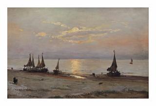 Willem Anthonie Van Deventer - Bomschuiten at sunset