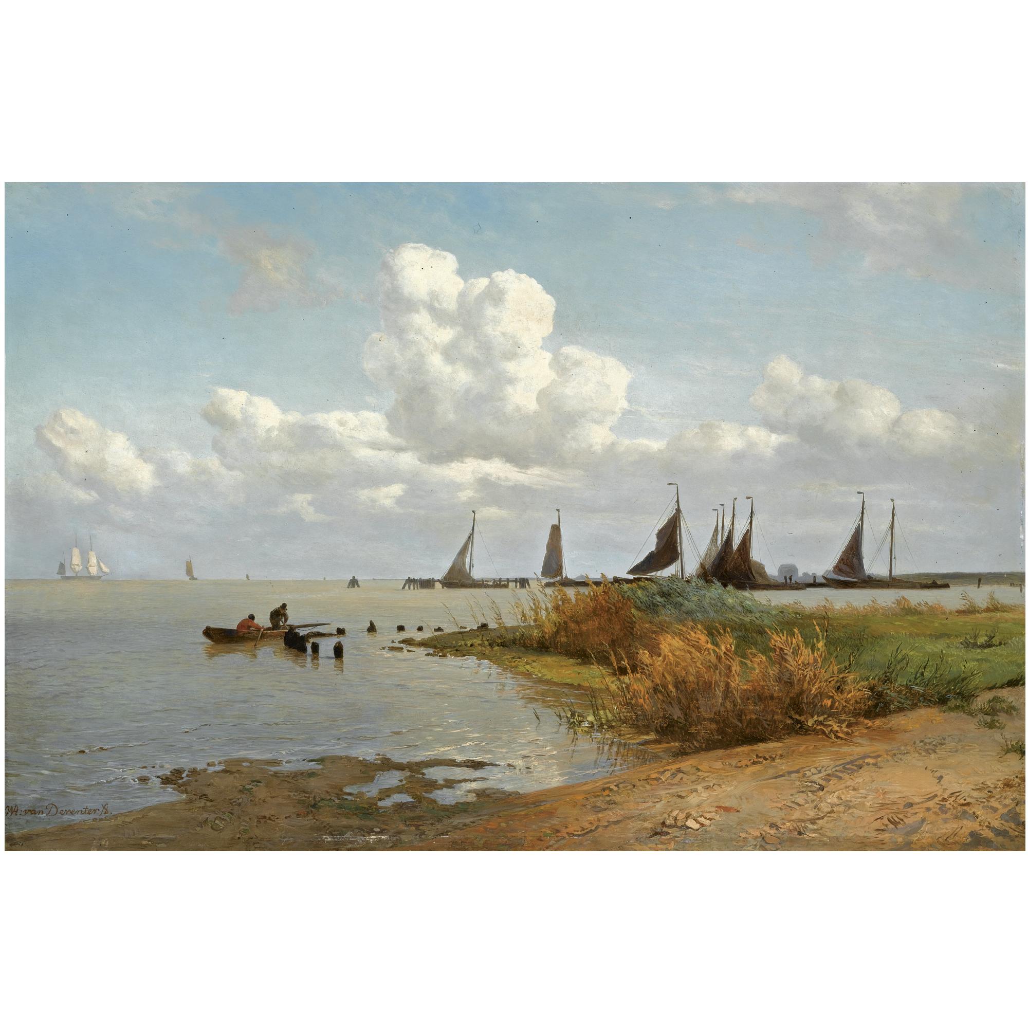 Willem Anthonie van Deventer - Dutch Moored Sailing Vessels On The Zuiderzee