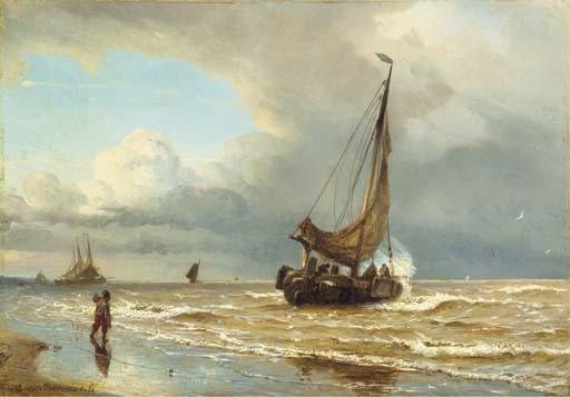 Willem Anthonie van Deventer - Sailing vessels in the surf