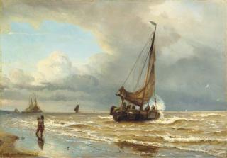 Willem Anthonie van Deventer - Sailing vessels in the surf