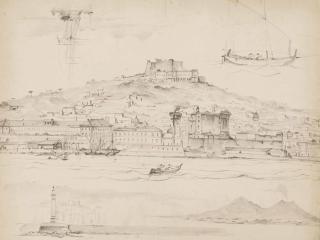 Willem Anthonie van Deventer - View Of Naples Seen In Two Panoramic Prospects, With Subsidiary Views Of Vesuvius And Fishing Vessels