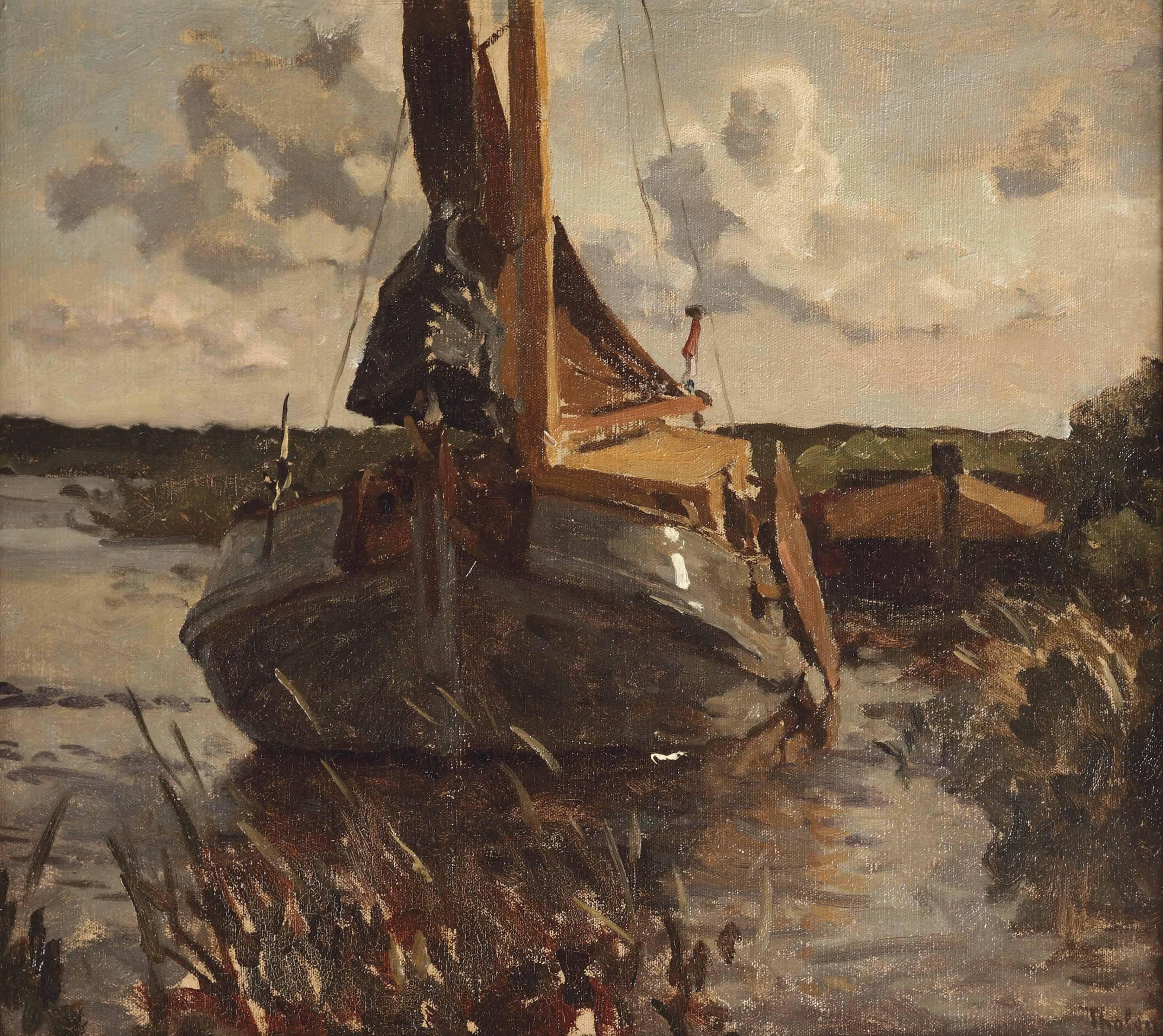 Willem Bastiaan Tholen - A moored barge