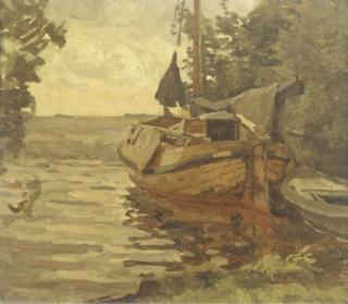 Willem Bastiaan Tholen - A moored barge