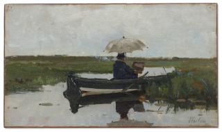 Willem Bastiaan Tholen - A painter at work in a boat, possibly the artist Paul Joseph Constantin Gabriël