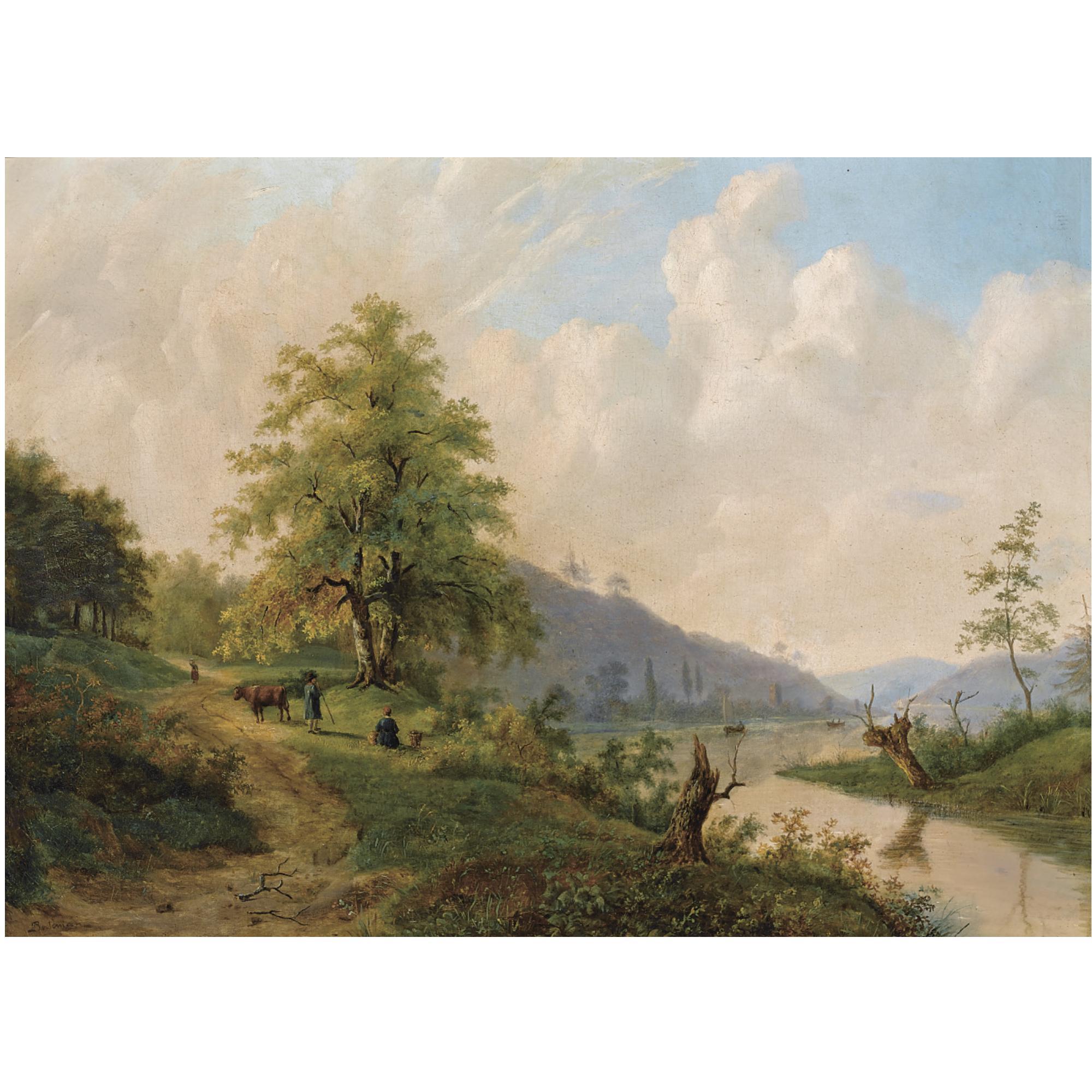 Willem Bodeman - Dutch Figures In A River Landscape