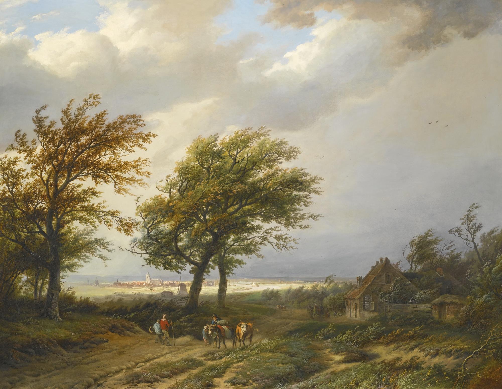 Willem Bodeman - Dutch travellers In A Windswept Landscape