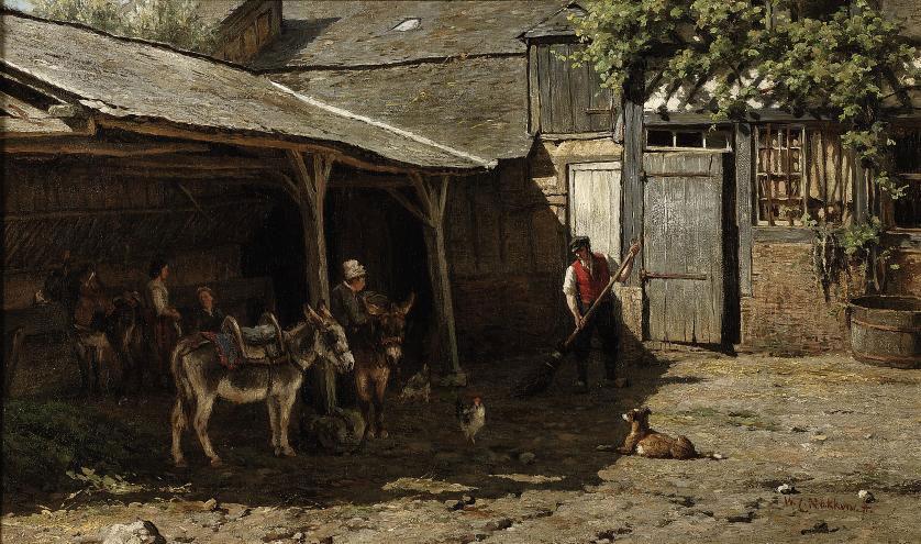 Willem Carel Nakken - Donkeys in the farmyard