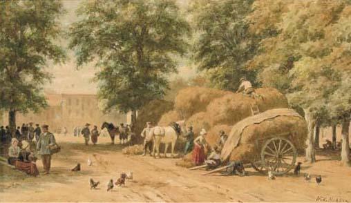 Willem Carel Nakken - Haycarts In A Town