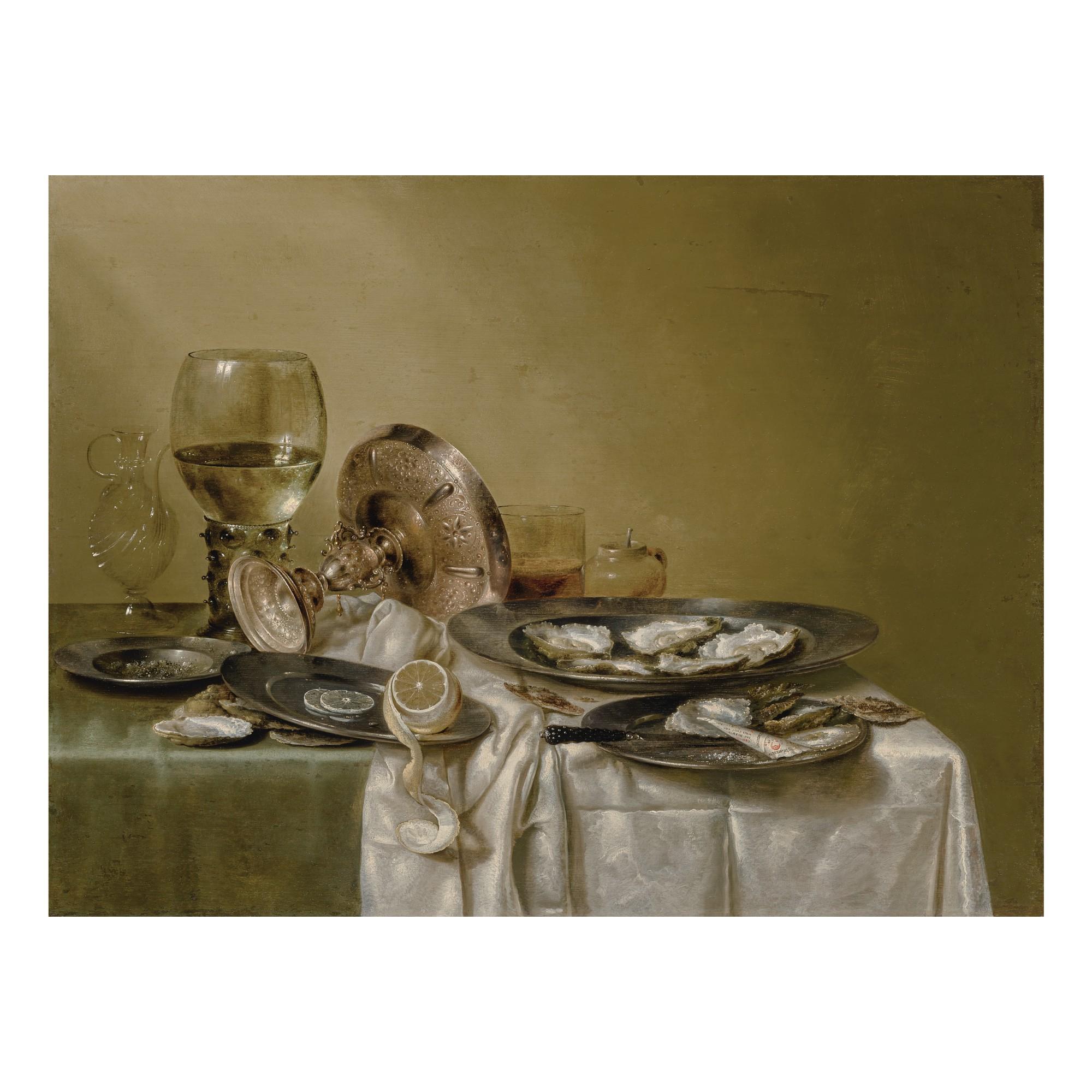Willem Claesz. Heda - A banquet piece with an overturned tazza and oysters