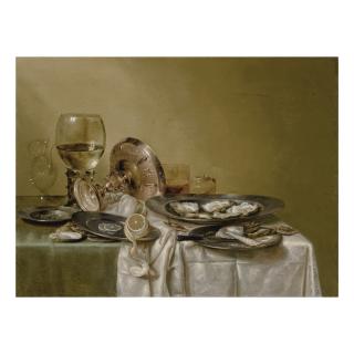 Willem Claesz. Heda - A banquet piece with an overturned tazza and oysters