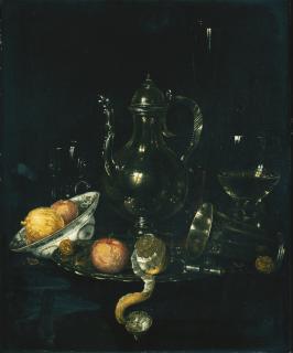 Willem Claesz. Heda - A Still Life With A Silver Ewer, A Silver Beaker, A Roemer And Fruit In A Porcelain Dish And On A Silver Platter