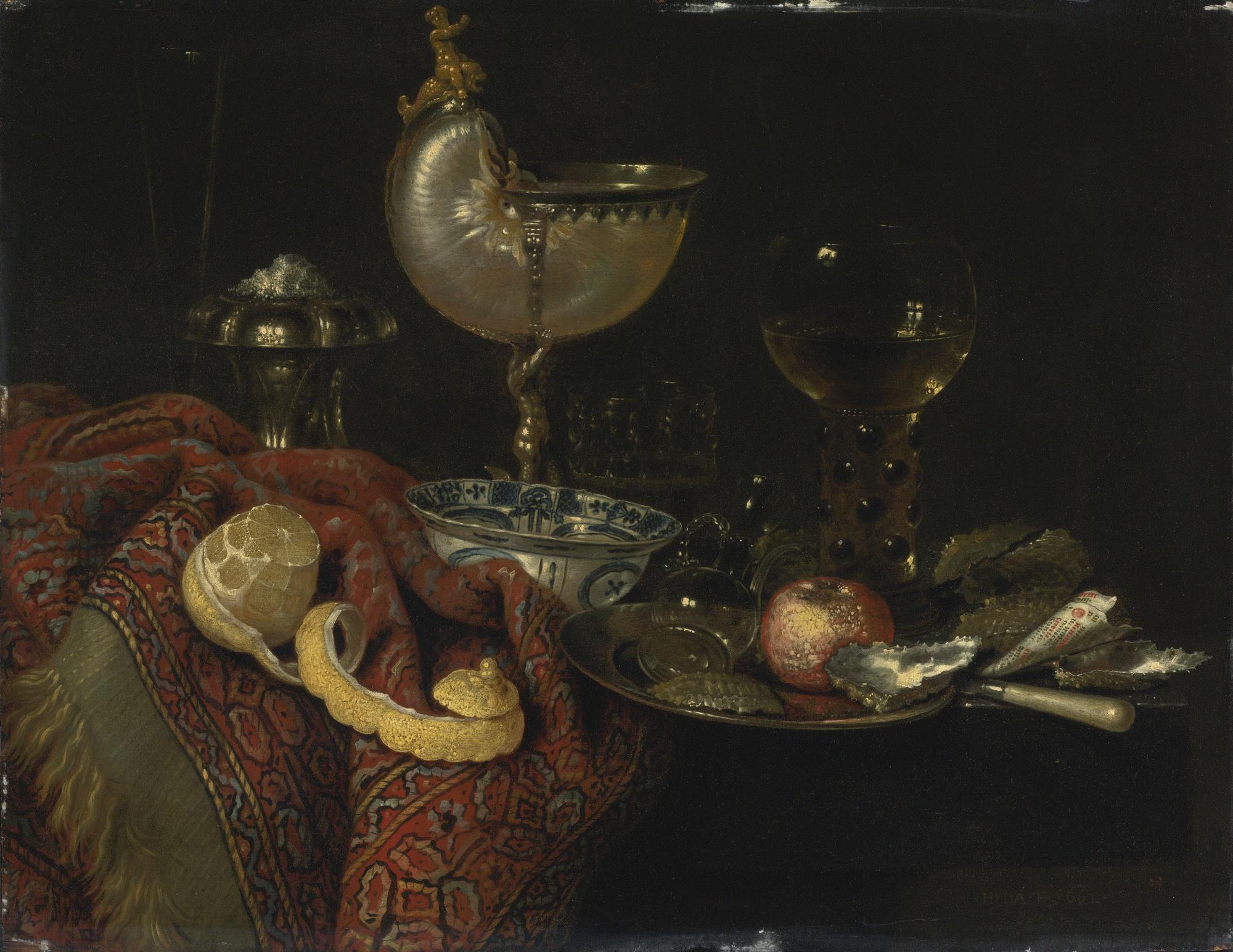 Willem Claesz. Heda - Still Life Of Oysters, A Nautilus Cup, A Roemer, Lemon And Other Objects