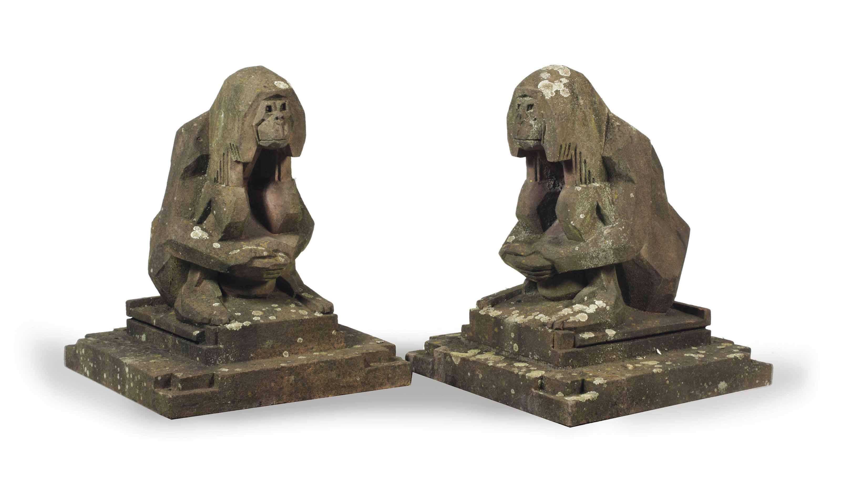 Willem Coenraad Brouwer - Two seated monkeys