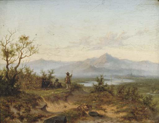 Willem Cornelis Rip - Artists working in a mountainous river landscape