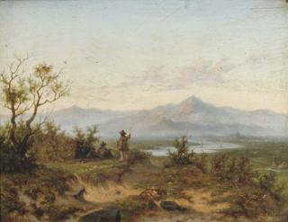 Willem Cornelis Rip - Artists working in a mountainous river landscape