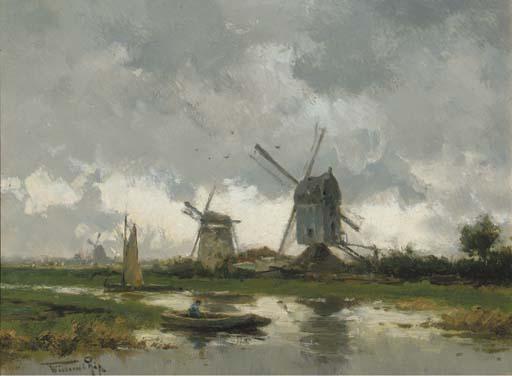 Willem Cornelis Rip - Molens bij Gouda: a landscape with windmills