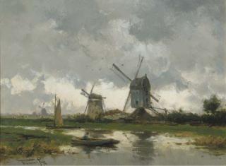 Willem Cornelis Rip - Molens bij Gouda: a landscape with windmills