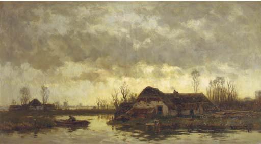 Willem Cornelis Rip - Na Zonsondergang: A River Landscape At Dusk