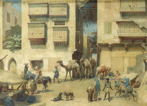 Willem De Famars Testas - A bustling square in the Orient