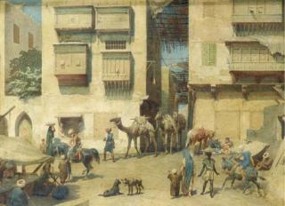 Willem De Famars Testas - A bustling square in the Orient