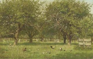 Willem de Famars Testas - Chickens in an orchard
