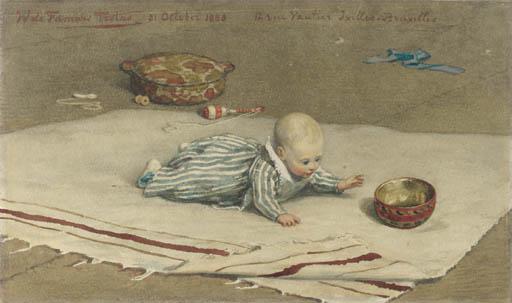 Willem De Famars Testas - The Artist\'S Son, Henri Baudouin, Playing On A Rug
