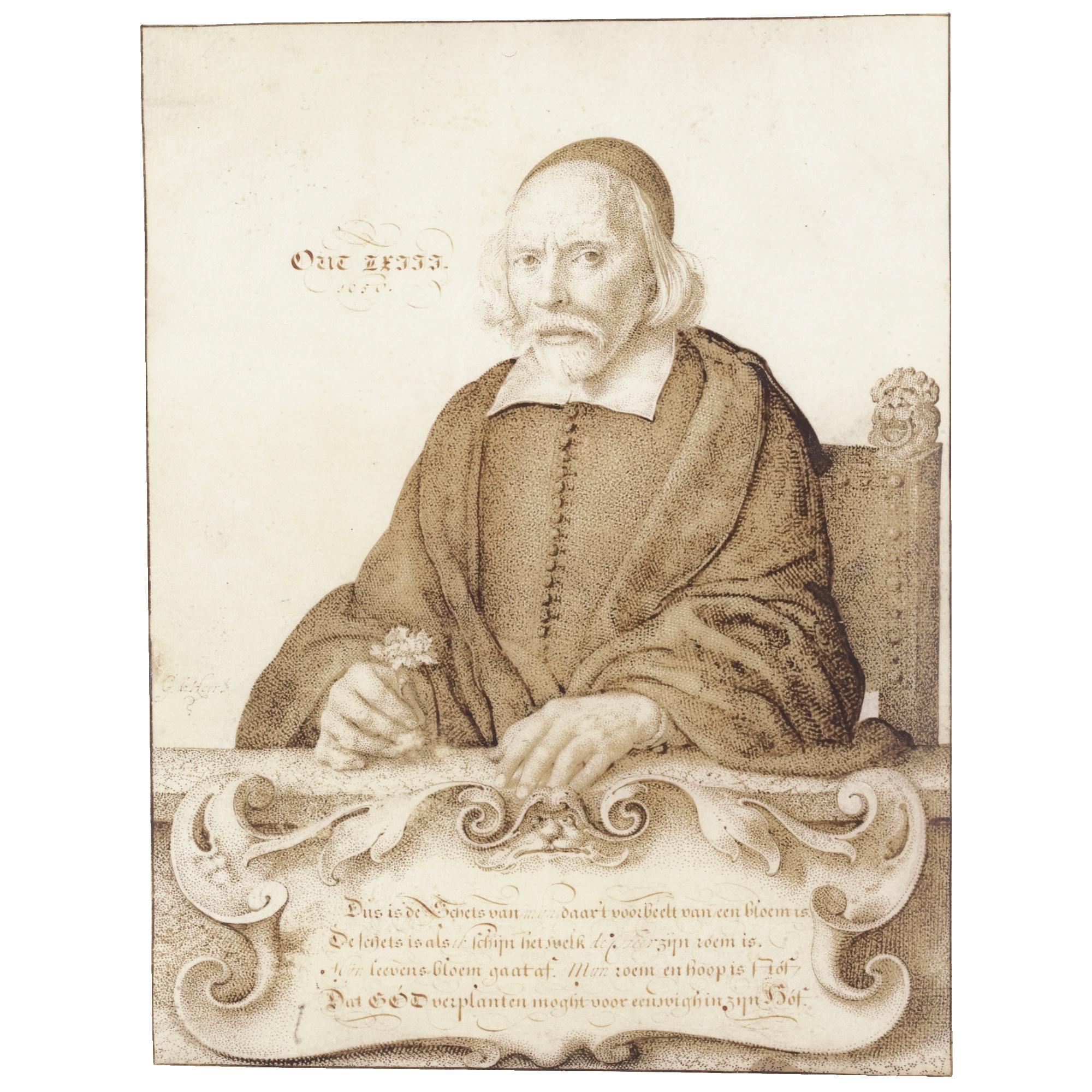 Willem De Heer - Portrait Of A Seated Old Man, Holding A Carnation