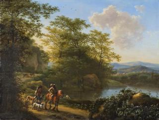 Willem de Heusch - Flusslandschaft mit Reisenden.