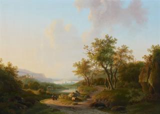 Willem de Klerk - Flusslandschaft mit Blick auf eine Burgruine und eine Stadt