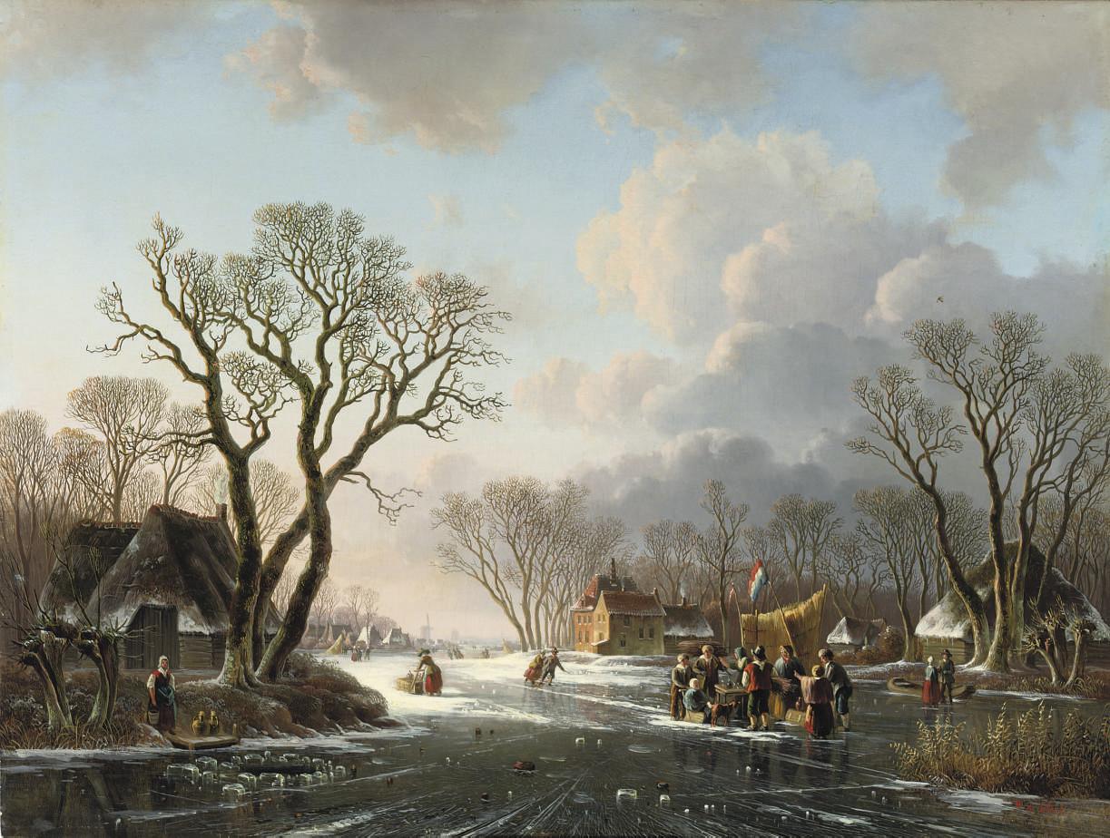 Willem de Klerk - Gathering by a koek-en-zopie on a winter\'s day