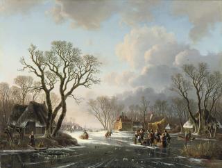 Willem de Klerk - Gathering by a koek-en-zopie on a winter\'s day