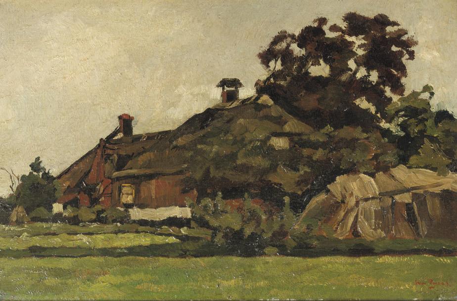 Willem de Zwart - A farm house under trees