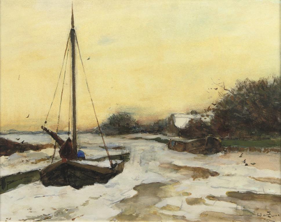 Willem De Zwart - By the river in winter