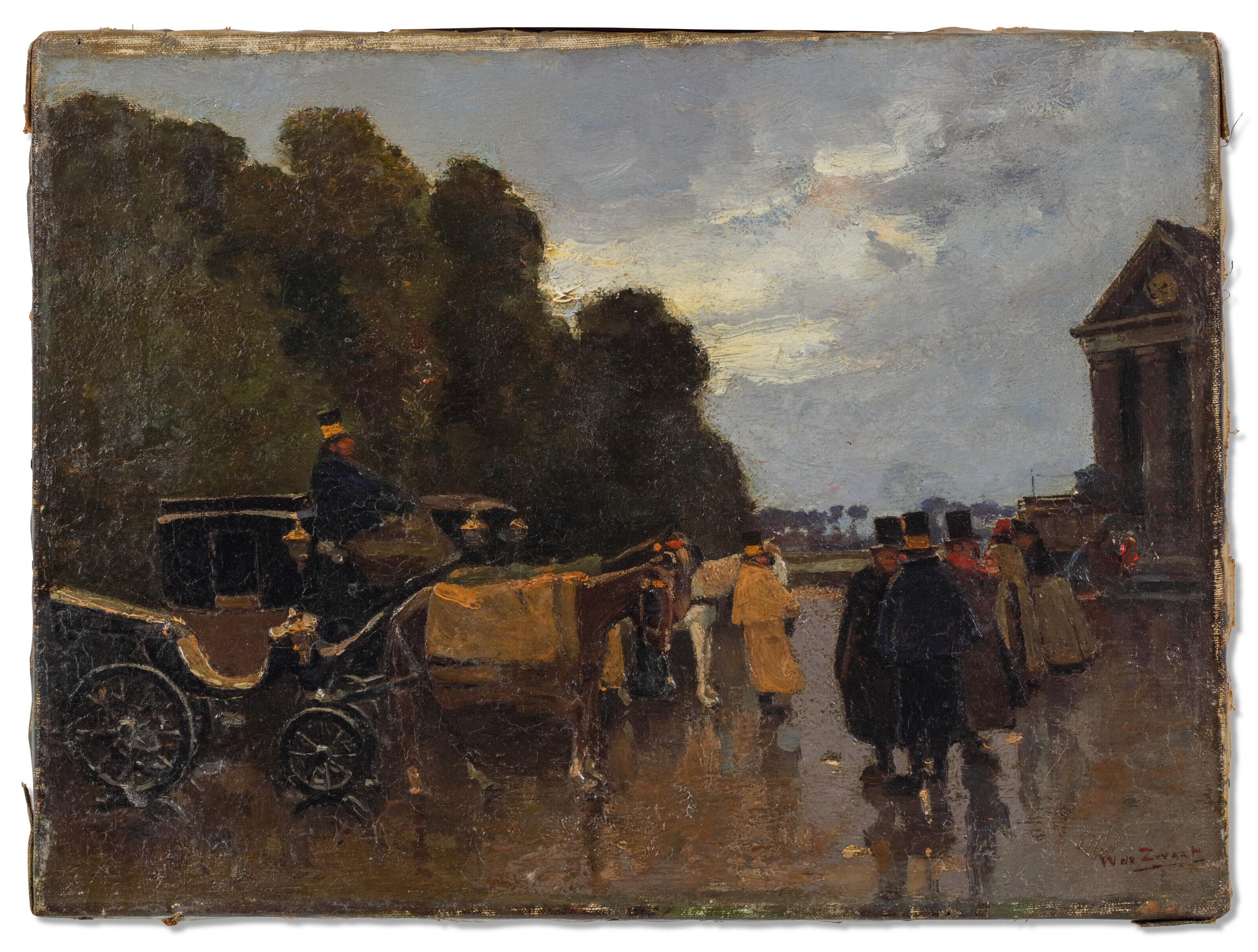 Willem De Zwart - Carriages with waiting drivers near the railway station Hollands Spoor, The Hague