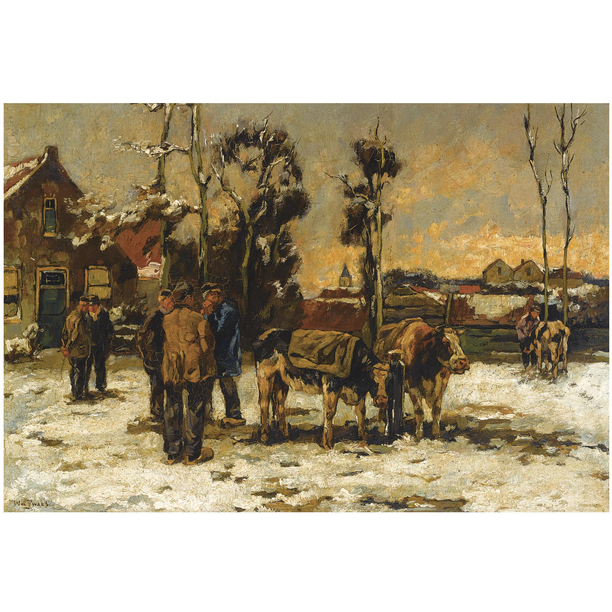 Willem De Zwart - Dutch The Cattle Market In Hilversum In Winter 