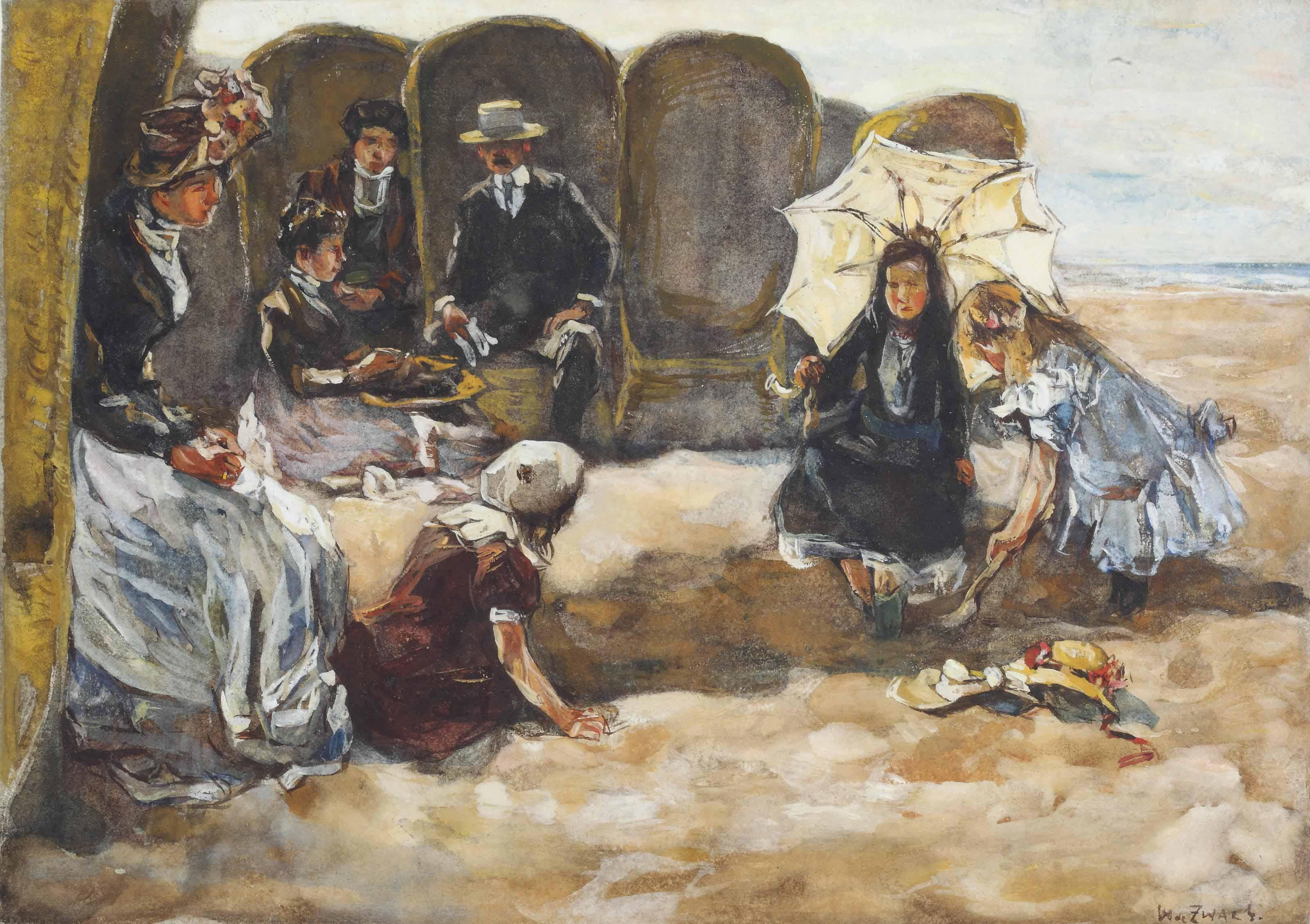 Willem De Zwart - Elegant Company On The Beach Of Scheveningen