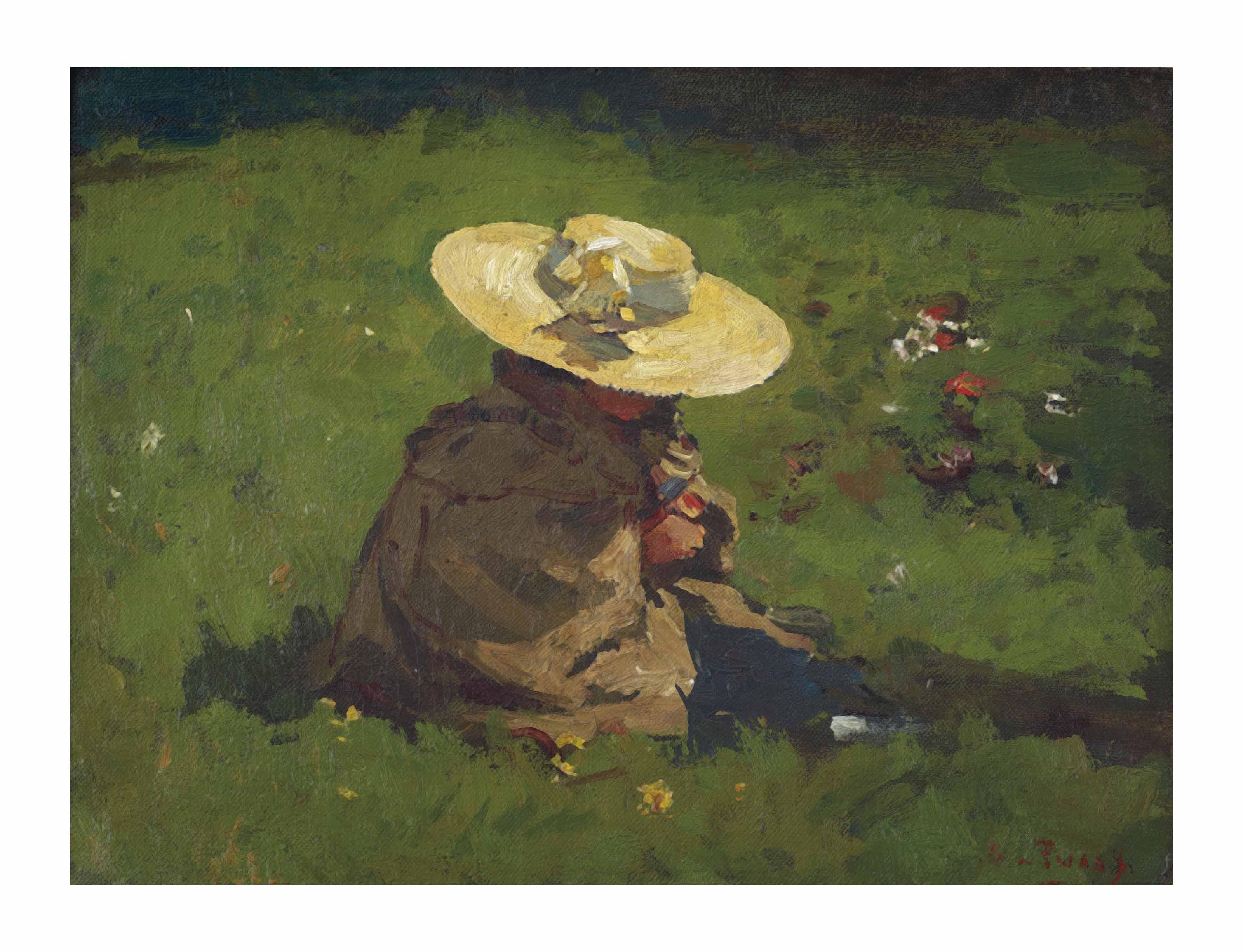 Willem De Zwart - Marietje in het gras: the daughter of the artist with a straw head