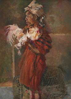 Willem Dooijewaard Balinese Man With His Fighting Rooster Signed