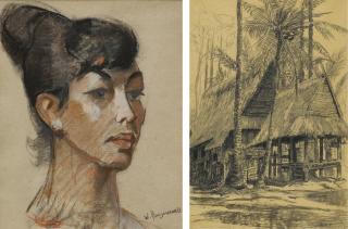 Willem Dooijewaard - (I) Drawing Of A Kampong (Ii) Portrait Of A Woman