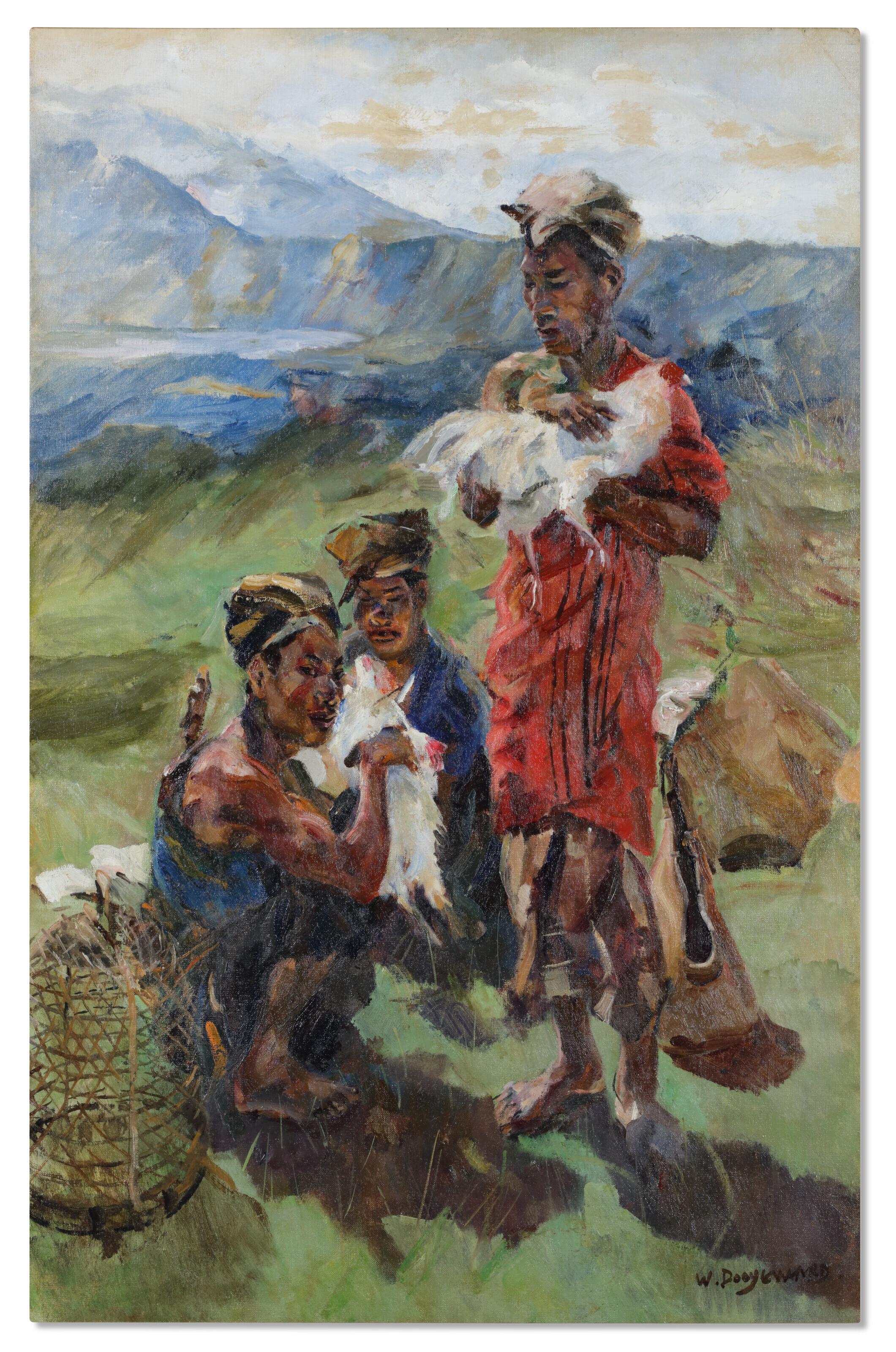 Willem Dooyewaard - Balinese men with fighting roosters