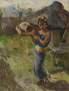 Willem Dooyewaard - Verdant Bali (Woman In Front Of A Hut)