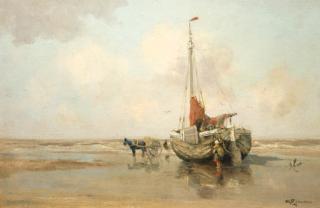 Willem George Frederik Jansen - A bomschuit on the beach