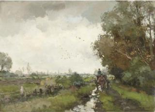 Willem George Frederik Jansen - A horse and cart on a country road