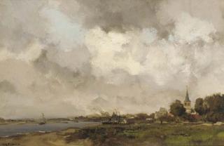 Willem George Frederik Jansen - A view of a village along a river