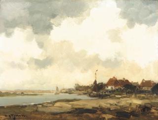 Willem George Frederik Jansen - A view of a village by the river