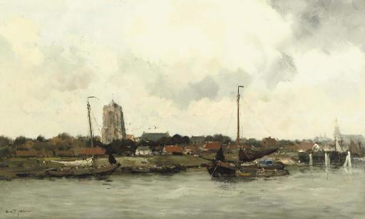 Willem George Frederik Jansen - Along the waterfront with the Sint Lievensmonstertoren in the distance, Zierikzee