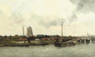 Willem George Frederik Jansen - Along the waterfront with the Sint Lievensmonstertoren in the distance, Zierikzee