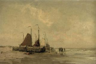 Willem George Frederik Jansen - Bomschuiten on the beach