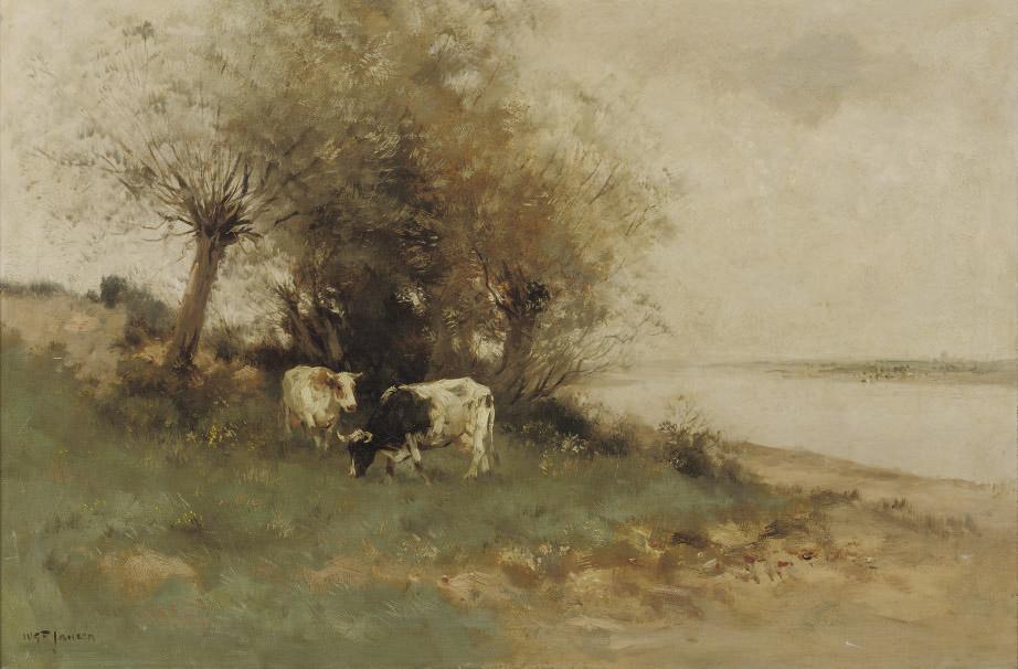 Willem George Frederik Jansen - Cattle grazing near the river